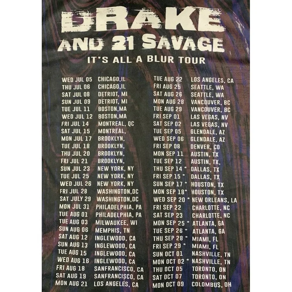 Drake 21 Savage It's All A Blur Tour Baseball Jersey Small Button Up‎ Hip Hop